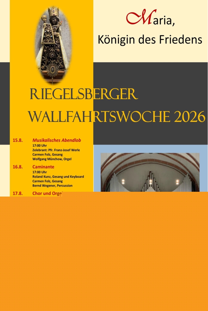 Das Plakat zeigt die Orgel, die schwarze Madonna und einen Plan des Abendlobs für jeden Tag (c) WM Das Plakat zeigt die Orgel, die schwarze Madonna und einen Plan des Abendlobs für jeden Tag