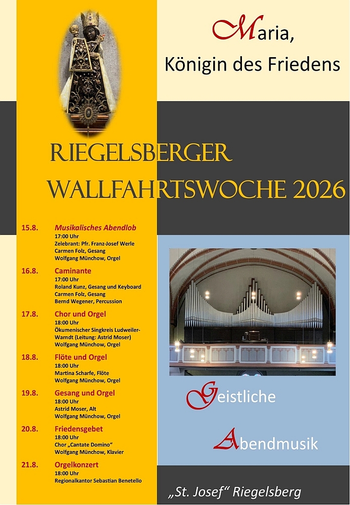 Das Plakat zeigt die Orgel, die schwarze Madonna und einen Plan des Abendlobs für jeden Tag (c) WM Das Plakat zeigt die Orgel, die schwarze Madonna und einen Plan des Abendlobs für jeden Tag