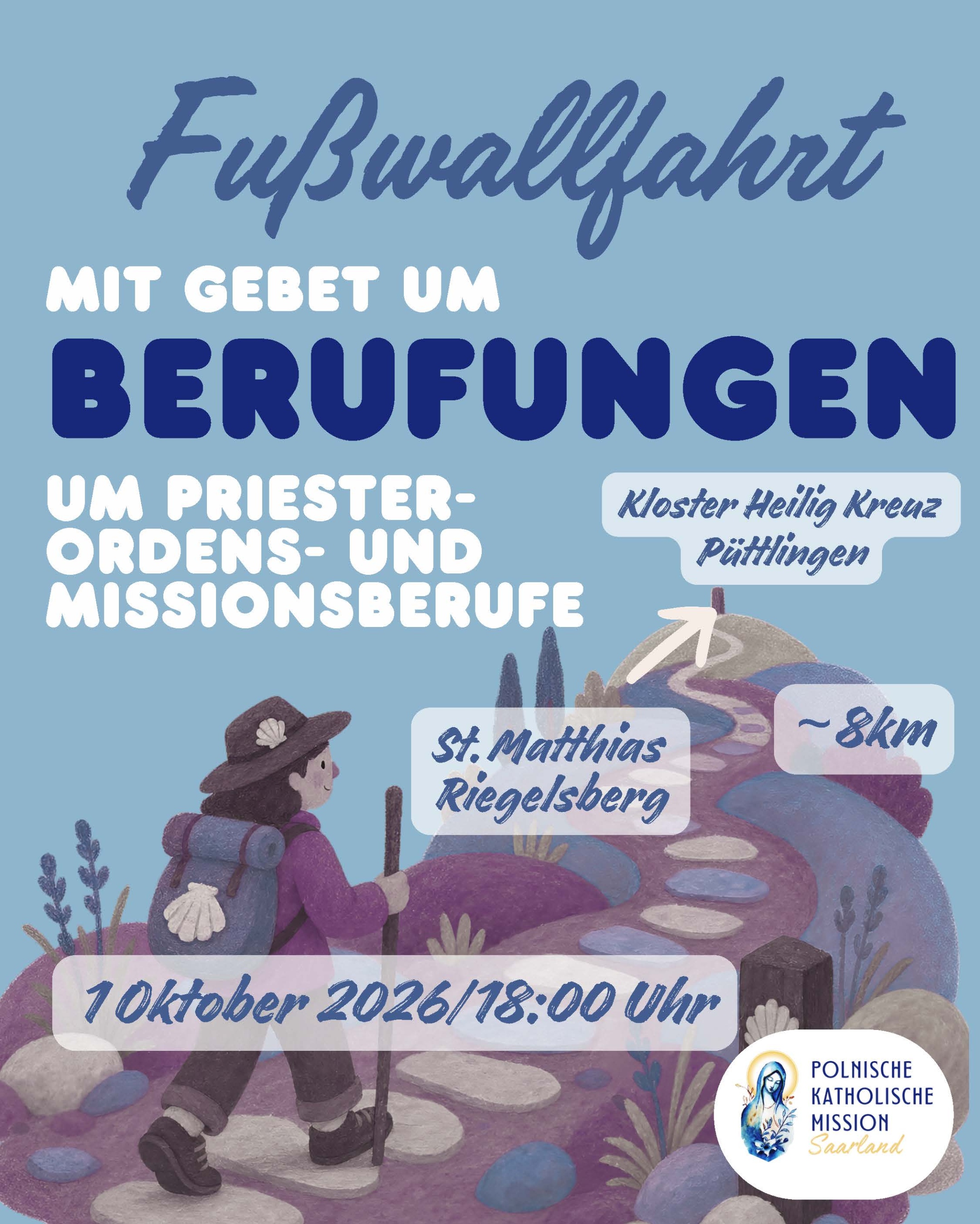 Das Plakat zeigt einen Pilger, der den Berg hoch wandert. (c) PMK Das Plakat zeigt einen Pilger, der den Berg hoch wandert.