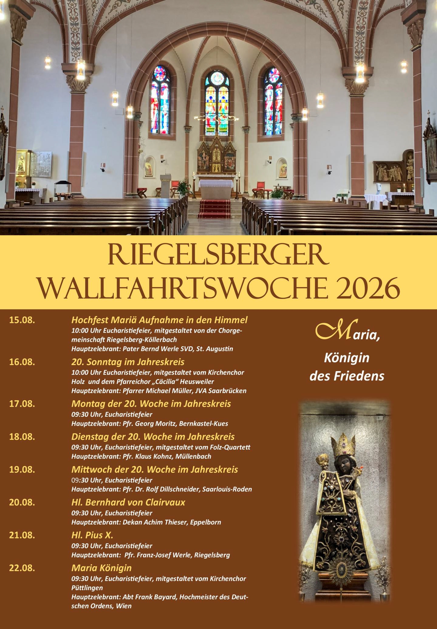 Das Plakat zeigt die Gottesdienste, den Chorraum der Kirche und die schwarze Madonna (c) WM Das Plakat zeigt die Gottesdienste, den Chorraum der Kirche und die schwarze Madonna