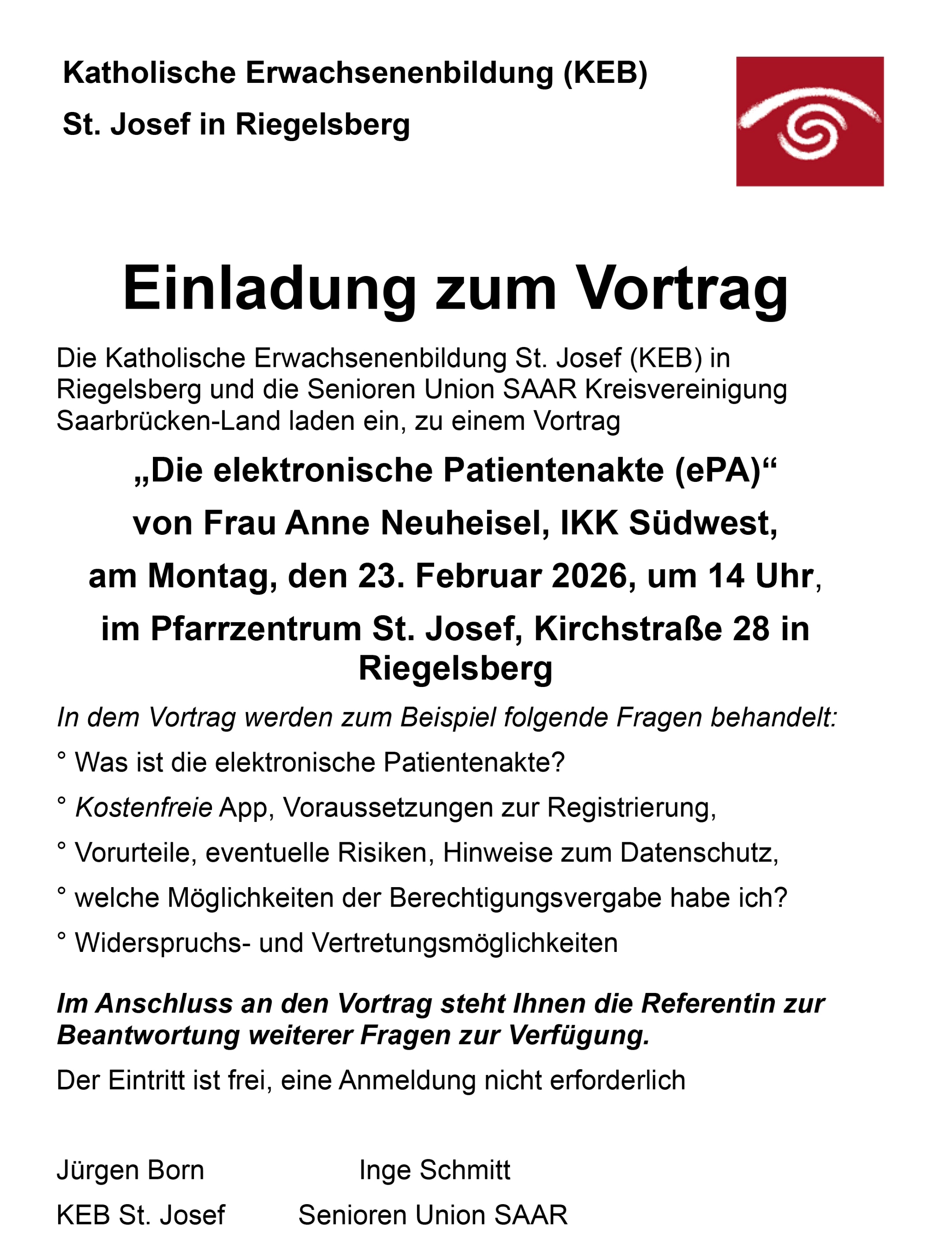 Einladung zu einem Vortrag über die elektronische Patientenakte (c) obkhefa Einladung zu einem Vortrag über die elektronische Patientenakte