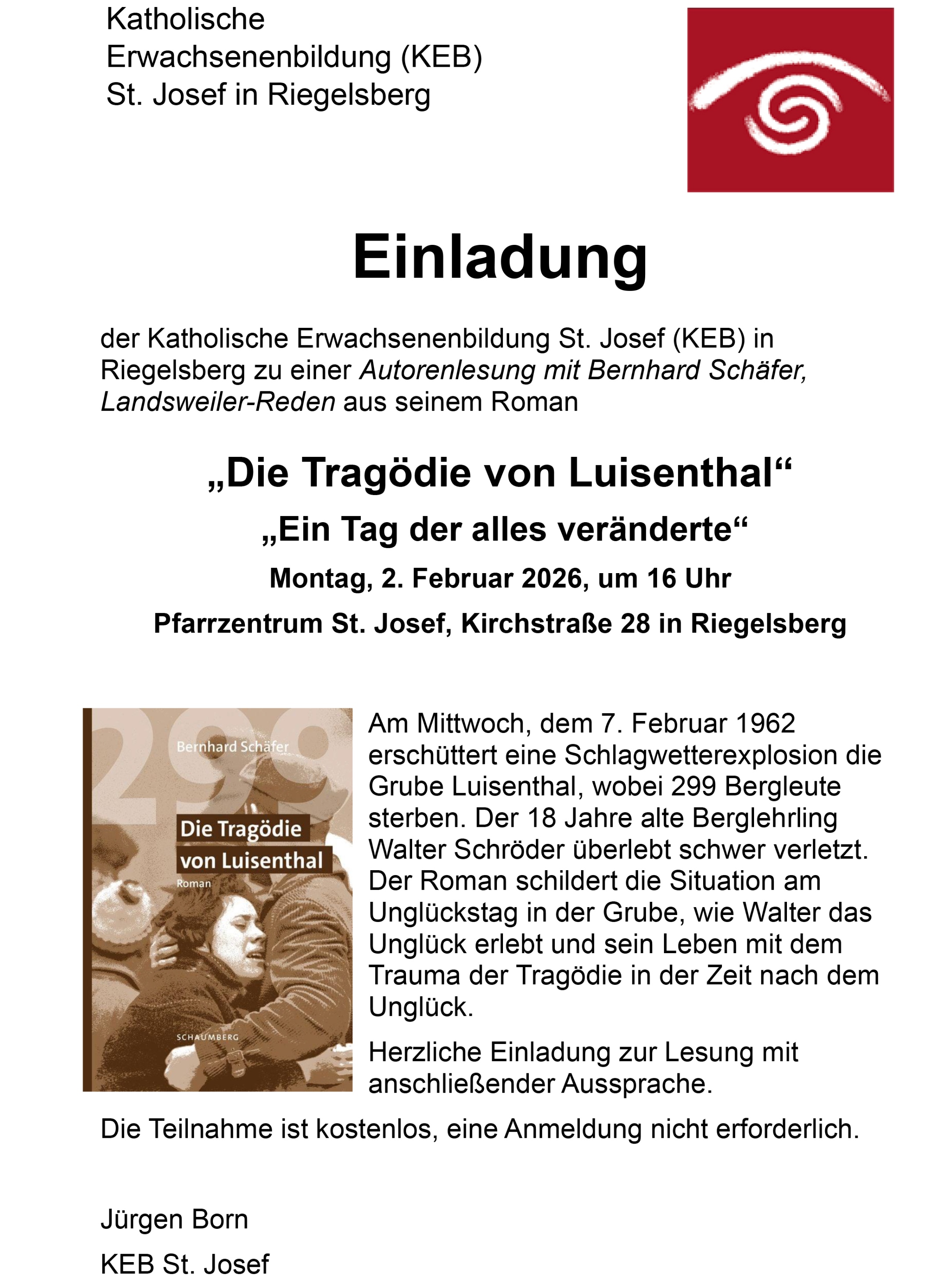 Einladung der KEB zur Autorenlesung: 'Die Tragödie von Luisenthal' (c) obkhefa Einladung der KEB zur Autorenlesung: 'Die Tragödie von Luisenthal'