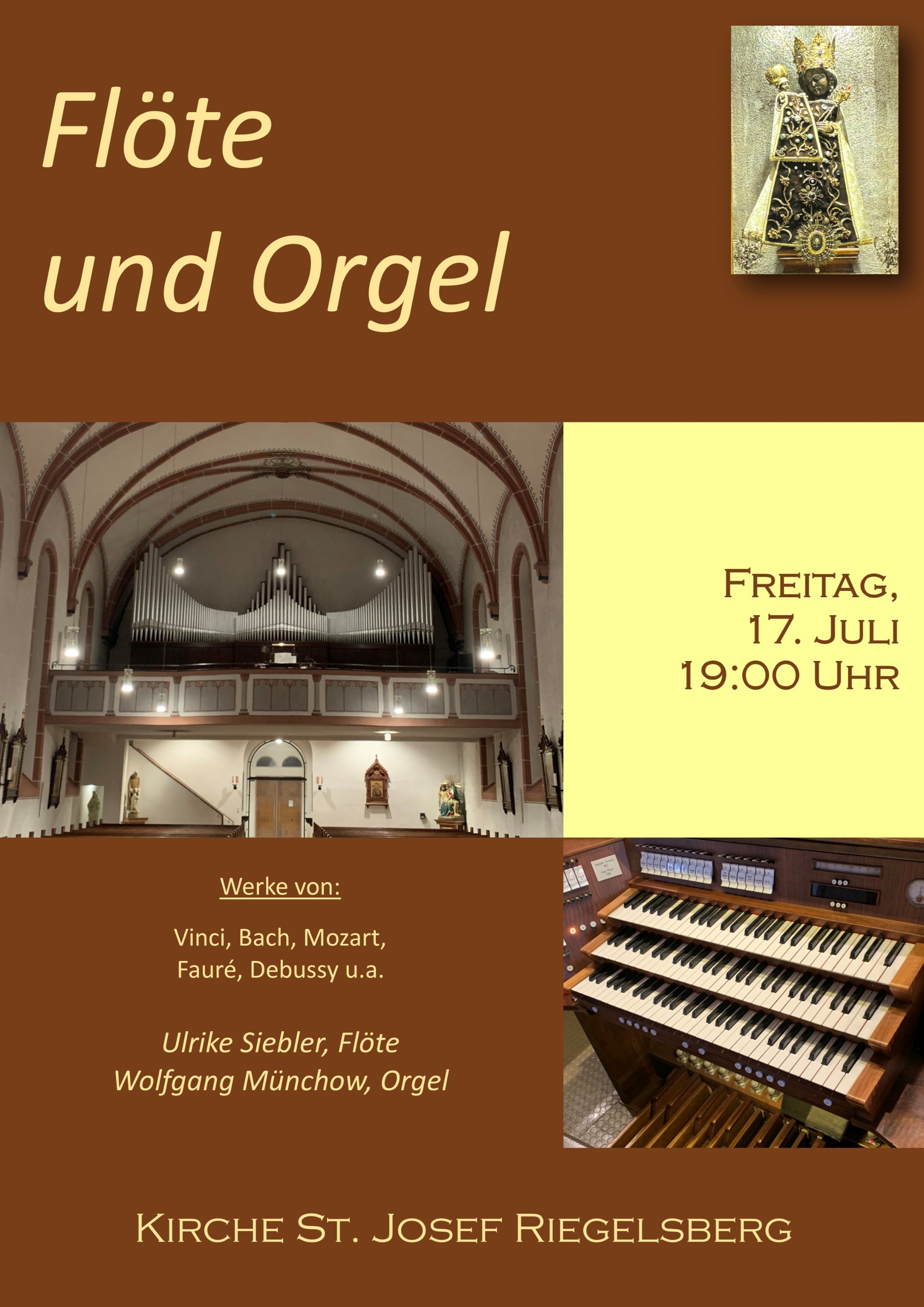 Plakat zum Konzert Flöte und Orgel, es zeigt die Orgel und den Spieltisch (c) WM Plakat zum Konzert Flöte und Orgel, es zeigt die Orgel und den Spieltisch