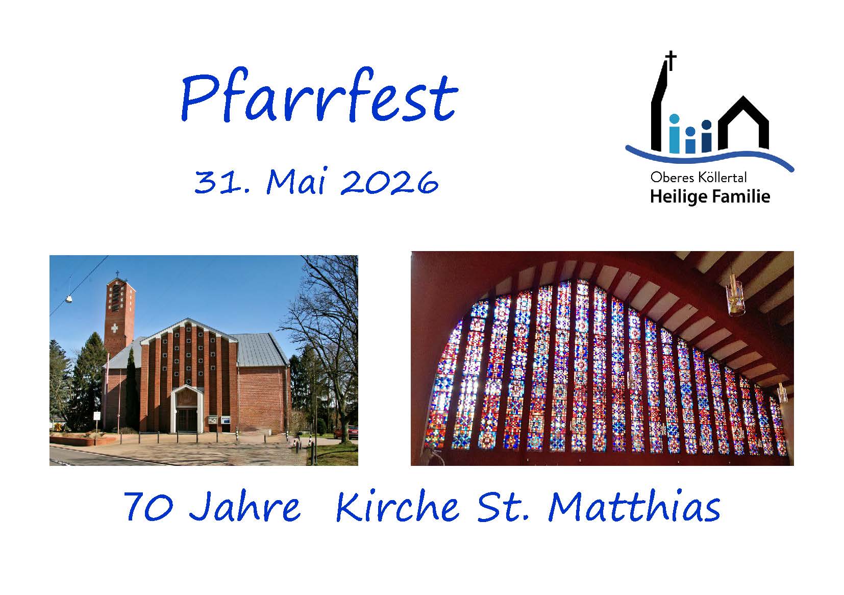 Kirche St. Matthias aus rotem Klinker und eine Fensterfront vor allem in Blautönen (c) obkhefa Kirche St. Matthias aus rotem Klinker und eine Fensterfront vor allem in Blautönen