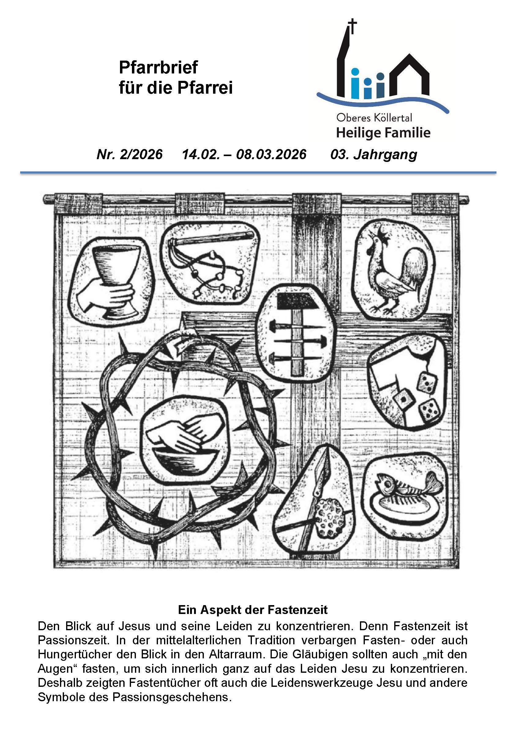 Titelblatt des Pfarrbriefes zeigt Symbole des Kreuzwegs Jesu (c) obkhefa Titelblatt des Pfarrbriefes zeigt Symbole des Kreuzwegs Jesu